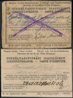 cca 1927 A Magyar Királyi Államvasutak személyazonossági igazolójegye, 2 db, az egyik hátoldala hián...
