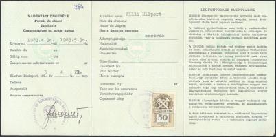 1983 Vadászati engedélyek, 2 db., külföldi (osztrák) személyek részére, pecséttel, illetékbélyeggel