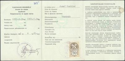 1983 Vadászati engedélyek, 2 db., külföldi (osztrák) személyek részére, pecséttel, illetékbélyeggel