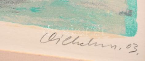 Vilhelm (Wilhelm) Károly (1943-2011): Tél táj. Színes litográfia (EA 9/10), papír, jelzett, 24×33 cm