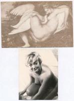6 db RÉGI és MODERN motívumos képeslap, vegyes minőségben; erotika, hölgyek, köztük fotók / 6 pre-1945 and modern motive postcards, mixed quality; erotic, nude ladies, with photos (non Pc)