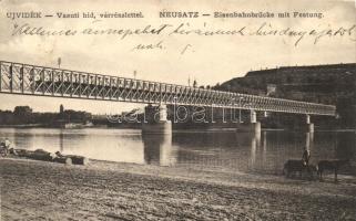 Újvidék, Neusatz, Novi Sad; Vasúti híd, vár részlet / railway bridge, castle