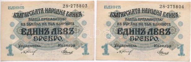 Bulgária 1916. 1L (2x) sorszámkövetők, mindkettő szerb kézi bélyegzővel T:I-
Bulgaria 1916. 1 Lev (...