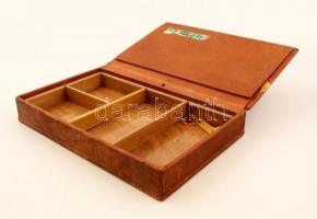 Bőr kártya doboz, kopott, 28×18 cm