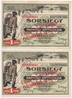 1914. Sorsjegy Napközi otthonok javára sorsjegy 1K értékben, bélyegzéssel (2x) sorszámkövetők T:III