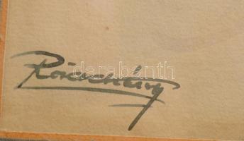 Rökk Károly (1891-1970): Téli falu. Akvarell, papír, jelzett, üvegezett keretben, 22×28 cm