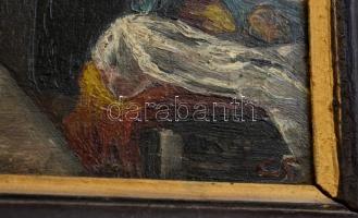 Olvashatatlan jelzéssel: Bibliai jelenet. Olaj, falemez, keretben, 24×35 cm