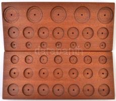 2db Mahagóni érmetartó tálca, különböző méretű érmék számára, összesen 40 férőhellyel (~14,4x32,9cm)