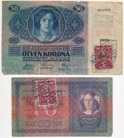 1904. 10K + 1914. 50K mindkettő csehszlovák bélyeggel és bélyegzéssel T:III,III-