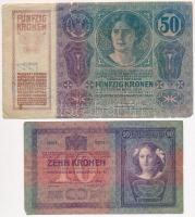 1904. 10K + 1914. 50K mindkettő csehszlovák bélyeggel és bélyegzéssel T:III,III-