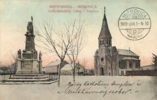 Szávaszentdemeter, Sremska Mitrovica; Görög katolikus templom, Szentháromság szobor, kiadja Jovan Mahajlovits / church, Trinity statue (EK)