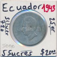 Ecuador 1943Mo 5S (Cinco) Ag T:3 ph. Ecuador 1943Mo 5 Sucres (Cinco) Ag C:F edge error