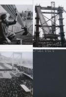 cca 1964 Budapest, az Erzsébet híd építése, festése, átadása, 4 db fotó (egy eredeti negatívról), há...