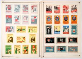 Szovjet gyufacímke gyűjtemény:Vöröskereszt, tisztaság, dohányzás, tűz, stb. témában, 14db kartonon, 257db, különböző méretben