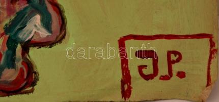 JP jelzéssel: Arcok, pillangók. Olaj, karton, sérült, 49×40 cm