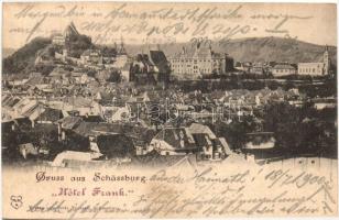 Segesvár, Schassburg, Sighisoara; Látkép, Hotel Frank, kiadja Fritz Teutsch / general view, hotel