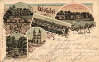 Szabadka, Subotica; Palicsfürdő, törvényszéki palota, kiadja Hermann Mór / spa, courthouse palace, floral, litho (b)