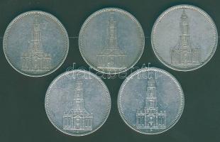 Német Birodalom 1934-36. 5M Ag "Garnisonkirche" (7x) + "Hindenburg" (2x) T:2/3