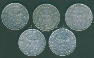 Német Birodalom 1934-36. 5M Ag "Garnisonkirche" (7x) + "Hindenburg" (2x) T:2/3