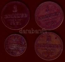 Ausztria/magyar verdejel 1851B 1/4Kr (1x), 1Kr (3x) T:3