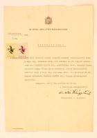 1943 Szilágyi László (1897-1978) genealógus, belügyminiszteri osztálytanácsos nemességigazolása a Csaplár-család részére, okmánybélyeggel