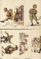 1933 6db humoros katonai lap / 6 Amateour military cards signed Bihary