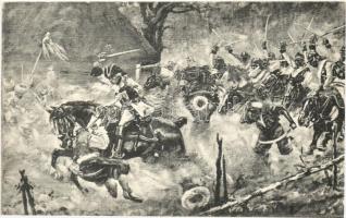 Savoyen-dragoner győztes támadása, Siegreiche Attacke der Savoyendragoner am Altschantzpass 1788, Verlag K. Hahn / victorious attack of the dragoners