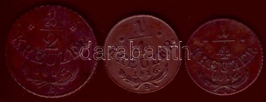 Ausztria/magyar verdejel 1816B,1816S 1/4Kr T:2,2/3; 1816B 1/2Kr T:3+