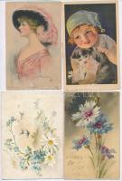 23 db RÉGI motívumos képeslap; hölgyek, virág, üdvözlőlapok, több litho lappal / 23 pre-1945 motive postcards; ladies, flowers, greeting cards, many lithos