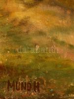 Mund jelzéssel: Háztetők. Olaj, vászon, sérült, 45×70 cm