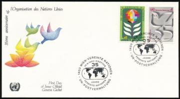 35 éves az ENSZ sor párokban + FDC + blokk és FDC UN set in pairs + FDC + block