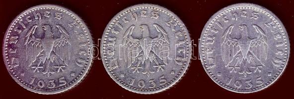 Német Birodalom 1935A+1935E+1935F 50Pf T:2/3,3
