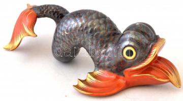 Herendi koi hal, kézzel festett, jelzett, festék kopásokkal, h:20 cm, m:6.5 cm / Herendi koi fish, slightly worn