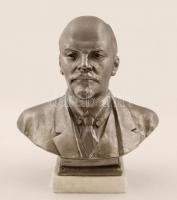 Lenin büszt, jelzés nélkül, fém, alabástrom talapzaton, m:21cm