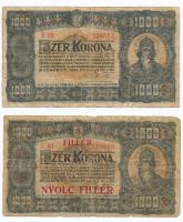 1923. 1000K &quot;Magyar Pénzjegynyomda Rt. Budapest&quot; + 1923. 1000K &quot;8 FILLÉR - NYOLC FILLÉR&quot; felülnyomással T:III- Adamo K37, K37B