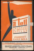 1929 A Toll Irodalmi és kritikai hetilap. Főszerkesztő Zsolt Béla. Kis példányszámú értelmiségi hetilap, benne Zsolt Béla, Márai Sándor, Kassák Lajos, Ignotus Pál és mások írásaival. A borító Berény Róbert munkája. Budapest, 1929. julius 28., I. évfolyam, 15. szám, 38 p. Kiadói tűzött papírkötés.