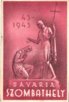 1943 Szombathely, Rajki István szobra, Szent Márton Savaria-ban megkereszteli édesanyját; emlék Szombathely 1900 éves városi múltjából So.Stpl (EK)