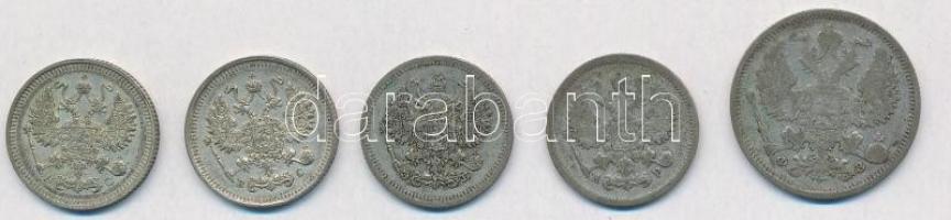 Orosz Birodalom 1901. 20k Ag + 1902. 10k Ag + 1907. 10k Ag + 1914. 10k Ag + 1915. 10k Ag T:2,2-,3
R...