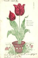 'Szép tulipán, Hozd a tavaszt, Mely hazánkra Áldást fakaszt' hazafias propaganda lap / Hungarian patriotic propaganda, tulip (EK)