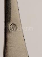 Üvegbetétes fém fagylaltos kehely, "R. G." monogrammal, d: 10 cm + fém kanál, h: 13 cm