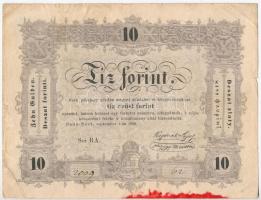 1848. 10Ft Kossuth bankó piros tintafolttal (érvénytelenítés?) T:III,III- Adamo G111