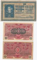 1916. 1K (2x) egyik "Deutschösterreich" felülbélyegzéssel + 1917. 2K (2x) egyik "Deut...
