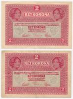 1916. 1K (2x) egyik "Deutschösterreich" felülbélyegzéssel + 1917. 2K (2x) egyik "Deut...