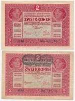 1916. 1K (2x) egyik "Deutschösterreich" felülbélyegzéssel + 1917. 2K (2x) egyik "Deut...