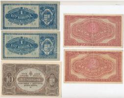 1920. 20f (2x) + 50f + 1K (2x) egyik sötétebb színű alapnyomattal + 2K (2x) + 10K + 20K T:III,III-