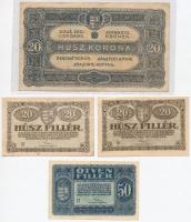 1920. 20f (2x) + 50f + 1K (2x) egyik sötétebb színű alapnyomattal + 2K (2x) + 10K + 20K T:III,III-