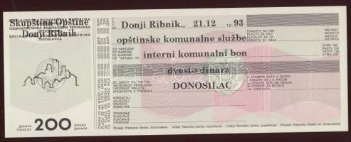 Jugoszlávia 1993. teljes bon sor "Donji Ribnik" 5 klf darab T:I