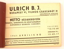 1941 Ulrich B. J. nettó kéziárjegyzék különféle műszaki cikkekről. Vászonkötésben, jó állapotban, 12...