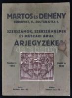 1930 Martos és Demény (Bp. V., Zoltán u. 6.) szerszámok, szerszámgépek és műszaki áruk árjegyzéke. Kopott papírkötésben, egyébként jó állapotban.