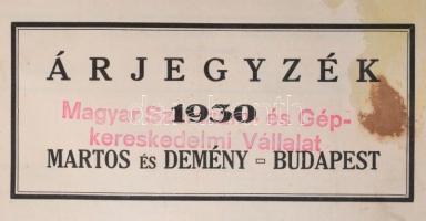 1930 Martos és Demény (Bp. V., Zoltán u. 6.) szerszámok, szerszámgépek és műszaki áruk árjegyzéke. K...